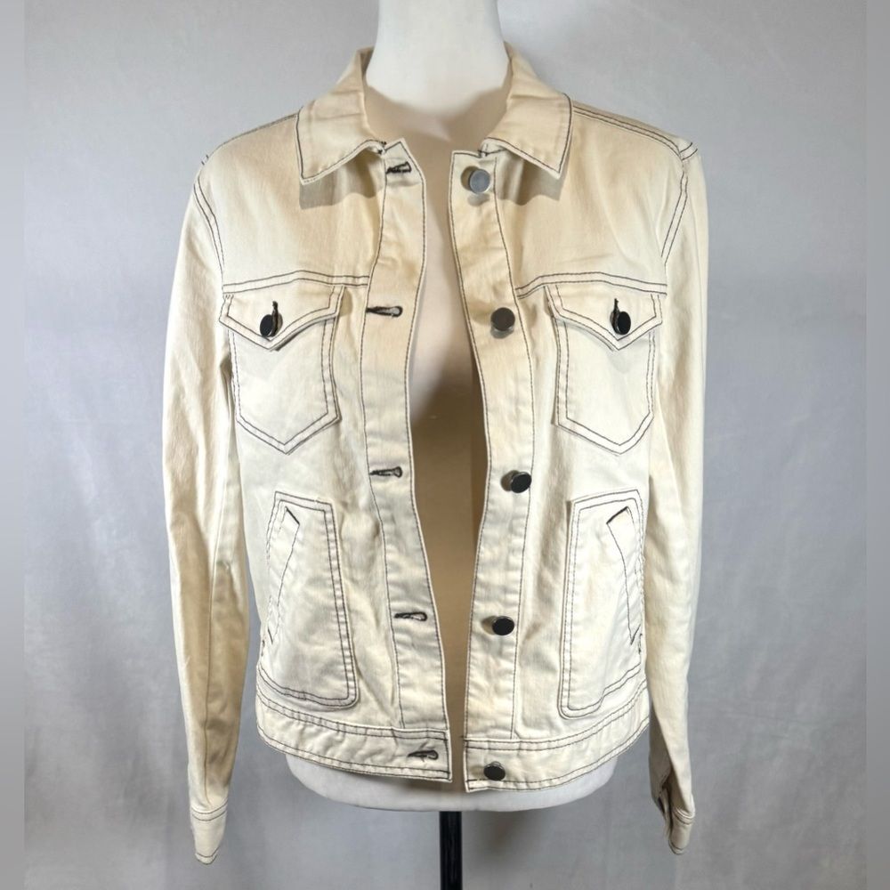 BP off white denim jacket with brown stitching size XS